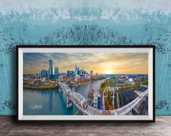 Nashville Skyline with Pedestrian Bridge - Cityscape Wall Art: