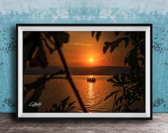 Sea of Galilee Sunrise Photograph - Fishing Boat on Calm Water