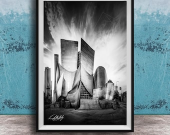 Iconic Walt Disney Concert Hall Print: Black and White LA Architecture