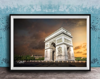 Paris Landmark Print: Arc de Triomphe with Dramatic Sky