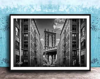 DUMBO Manhattan Bridge Print - Black and White NYC Landscape
