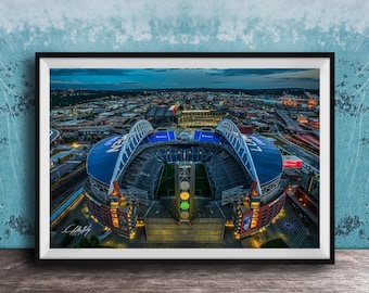 Lumen Field Sports Print - Seattle Stadium with Mountain Backdrop