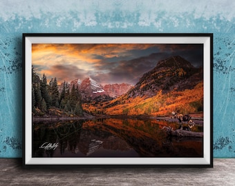 Maroon Bells Fall Landscape Print - Colorado Aspen Trees