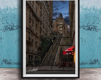 La Halte Staircase Wall Art - Paris Sunset with Warm Glow