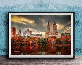 NYC Skyline Photo, San Remo & Central Park Lake (Fall Colors)