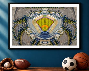Dodger Stadium Chavez Ravine Drone Photo, LA Dodgers Ballpark Print, Baseball Wall Art