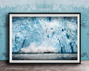 Alaska Glacier Calving Ice Photo, Seward Fjords Wall Art, Icy Seascape Print