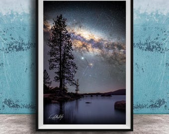 Lake Tahoe Nature Print - Milky Way Over Pine Trees