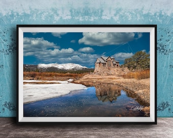 Rocky Mountain Chapel Print, Winter Snow Scene (Saint Catherine)