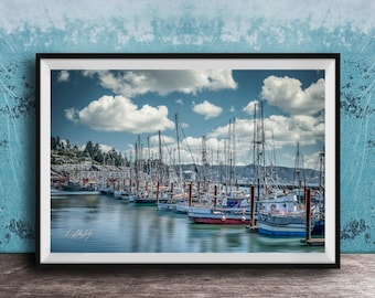 Newport Harbor Photography Print: Oregon Coast Sailboats at Sunset