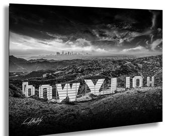 Hollywood Sign Print | Los Angeles Travel Poster | Abstract California | Black and White | LA Wall Art