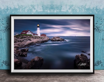Portland Head Lighthouse Print: Coastal Ocean View, Nautical Wall Art