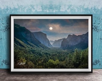 Yosemite Night Landscape: Tunnel View Poster (Half Dome & Moonlight)