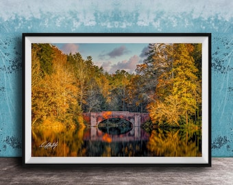 Biltmore Estate Print: Autumn Landscape with Lake and Stone Bridge (Unframed)