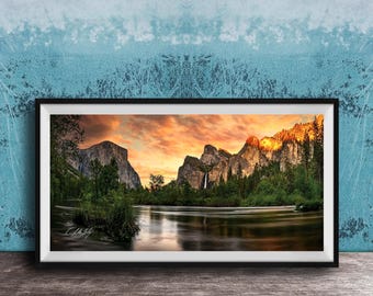Yosemite Valley National Park Poster: (Cathedrals, Merced River, Bridalveil)