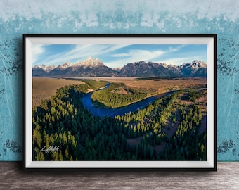 Tetons Landscape Print, Snake River Overlook, Black & White (Framed or Canvas)
