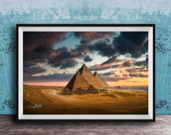 Giza Pyramids Sunset Print, Desert Art Photography