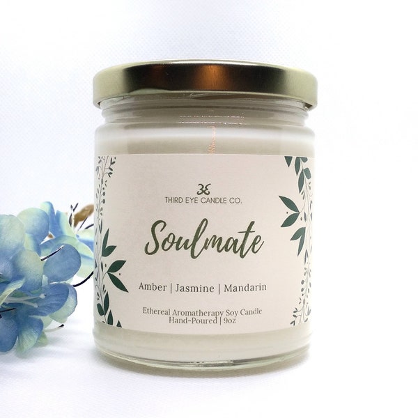 SOULMATE | Amber Jasmine Mandarin | Ethereal Aromatherapy Soy Wax Candle | Non-Toxic | Sweet, Sensual and Sultry Scent | Love | Hand-Poured