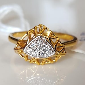 18K Solid Gold Diamond Ring | Leaf Filigree Geometric Ring | Real Diamond Art Deco Gold Ring | Dainty Gift for Her | Handmade Fine Jewelry