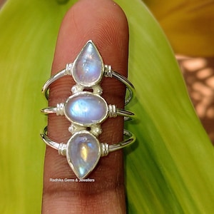 Rainbow Moonstone Ring, Handmade 925 Sterling Silver Statement Ring, Silver Boho Ring  Available in all gemstone, June Birthstone, Gift Ring