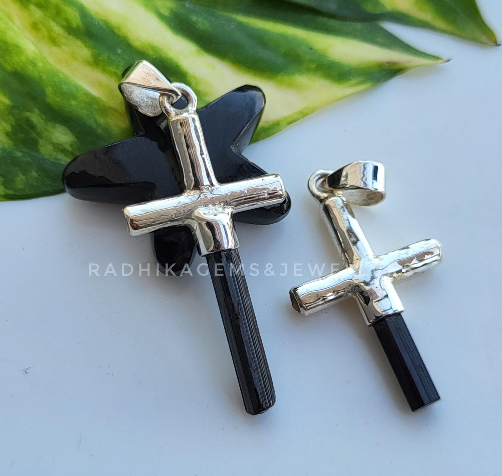 Black Tourmaline Cross Pendant, Raw Black Tourmaline Pendant, Holy