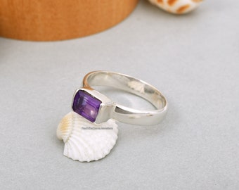 Amethyst Baguette Ring, Purple Amethyst Statement 925 Sterling Silver Ring, Baguette Amethyst Solitaire Ring, Engagement Ring, Gift Ring