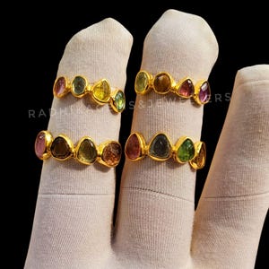Multi Color Tourmaline Ring, 4 Stone Rose Cut Ring, Sterling Silver Tourmaline Ring, October Birthstone Ring, Dainty Gemstone Ring, Gift Her