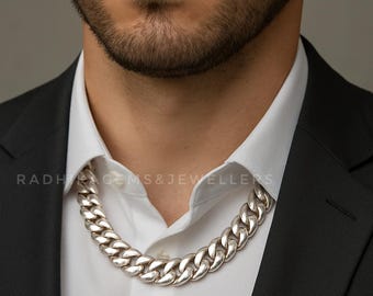 Solid 925 Heavy Chain, Sterling Silver Curb Cuban Chain, Necklace Box Lock Man and Women Chain, 8 mm Cuban Link Chain, Miami Cuban Chain