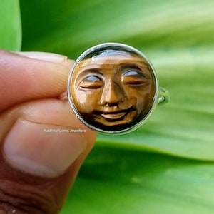Tigerauge Gesicht Ring in 925 Sterling Silber, Verfügbar in allen Größen, Mond Gesicht Ring, Geschenk Ring, Mai Birthstone-Promise Ring, Männer Gesicht Ring