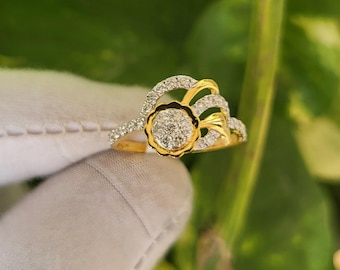 18K Solid Gold Diamond Ring, Real Natural Diamond Floral Design Ring, Unique Gold Statement Ring, Anniversary Gift for Her, IGI Certified
