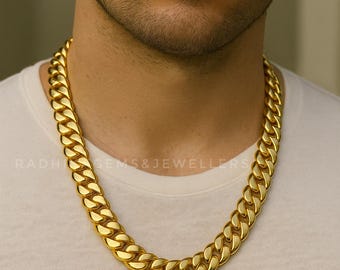 Solid Silver Cuban Chain, Solid Sterling Silver Miami Cuban Link Chain - 925 Heavy Curb Necklace, Silver Gold Plated 10 mm wide Cuban Chain