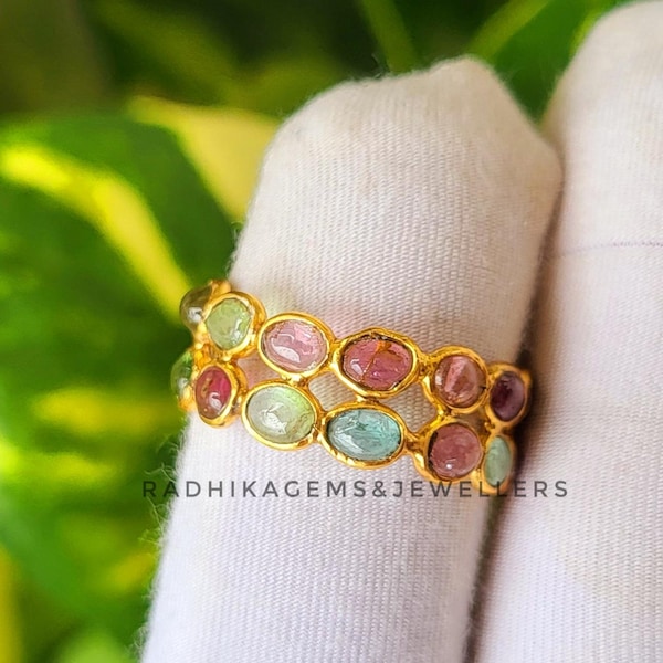 Anillo de doble eternidad con turmalina, anillos de eternidad de plata de ley 925, anillo infinito, anillo hecho a mano, anillo de regalo para nacidos en octubre.