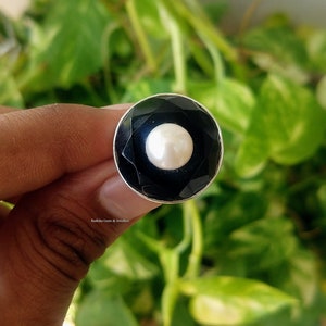 Two in One Black Onyx-Pearl Handmade Ring, 925 Sterling Silver Ring, Available in all Gemstones, Gift Ring, December Birthstone-Promise Ring
