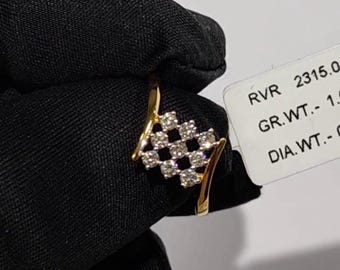 Anillo de oro de 18 quilates con diamantes y diseño a cuadros, anillo de 9 diamantes, anillo geométrico único con diamantes, anillo moderno de oro para mujer, regalo de aniversario para ella