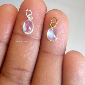 Natural Rainbow Moonstone Charm, Oval Rainbow Moonstone Pendant, Handmade Bracelet Charm, Gift Pendant, June Birthstone Pendant, Gift Charm