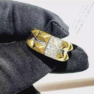 18K Solid Gelbgold Herrenring, Diamant Herren Ehering, Custer Herrenring, zierlicher Verlobungsring für Herren, Jubiläum & Alltagsring