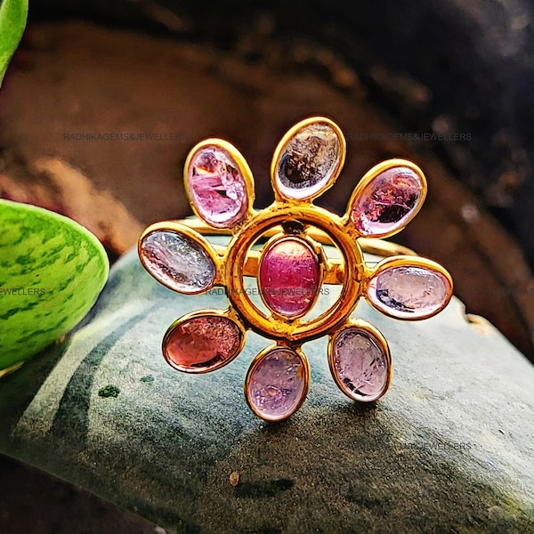 Anillo de flor de turmalina, anillo de flor rosa de plata de ley 925, disponible en todas las piedras preciosas, anillo de flor, anillo hecho a mano, regalo para ella