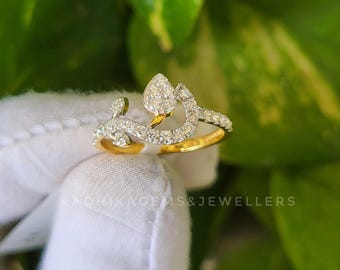 18K Solid Gold Diamond Ring, Unique Leaf Design, Fine Gold Jewelry for Women, Diamond Gold Engagement Ring for Women, Wedding Gift Ring