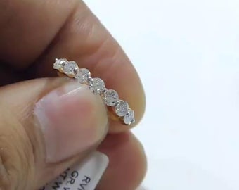 18K Solid Gold Diamond Half Eternity Ring, 0.65 CTW Natural Diamond Band, Dainty Stacking Wedding Ring, Diamond Band, Anniversary Gift Her