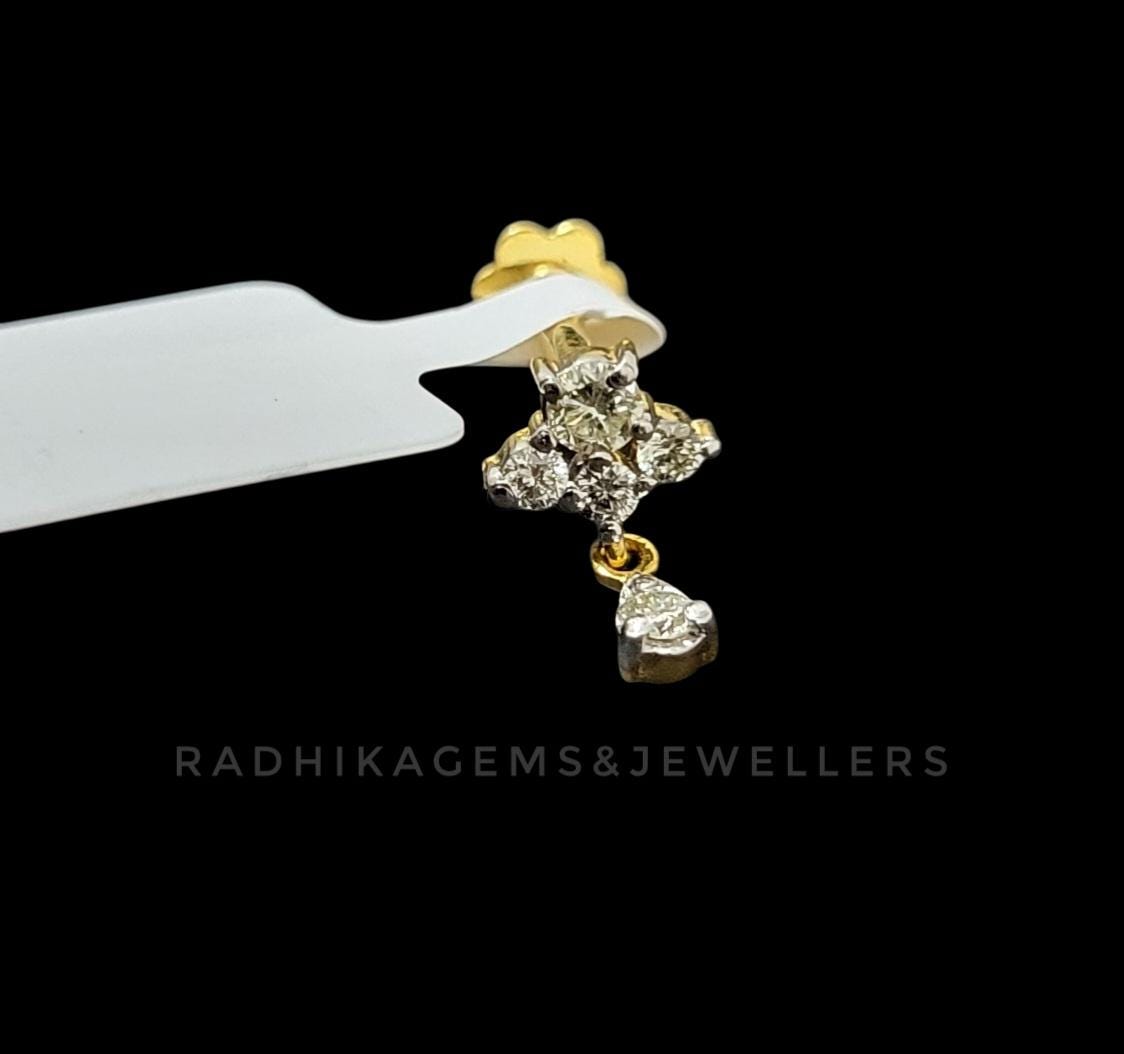 Diamond Drop Gold Nose Stud, 14K & 18K Solid Gold Nose Pin, 5 Diamond Dangle Nose Ring, Bridal Jewelry, Anniversary Gift For Her, Best Gift