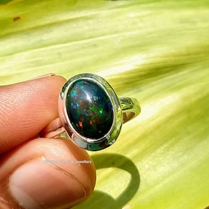 Black Ethiopian Opal Ring, Black Opal Cocktail Ring 925 Sterling Silver, Black Opal Statement Ring, October Birthstone, Opal Wedding Ring