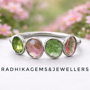Anillo de turmalina, anillo apilable de turmalinas múltiples, anillo de plata de ley 925 hecho a mano, disponible en todas las piedras preciosas, el mejor anillo de regalo.