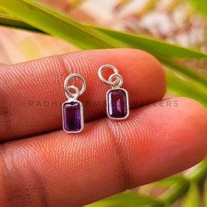 Natural Purple Amethyst Charm, Amethyst baguette Pendant, Available in all Gemstone, Handmade Charm, Gift Charm, February Birthstone Pendant