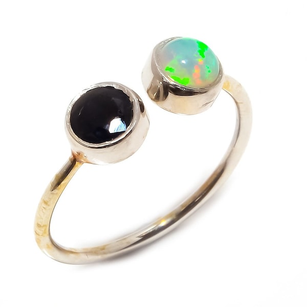 Opal and Black Onyx Ring, 925 Sterling Silver Statement handmade Ring, Ethiopian Full Fire Opal Ring, Available in all gemstones and Sizes
