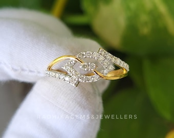 18K Solid Gold Diamond Ring, Natural Solid Gold Diamond Ring, Elegant Gold Statement Ring, Modern Fine Jewelry Gift for Her, Engagement Ring