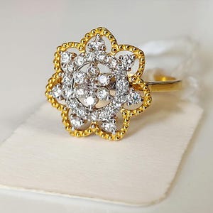 18K Solid Gold Diamond Floral Ring, Elegant Engagement 18k Gold Band Ring, Dainty Natural Diamond Ring, Engagement Ring, IGI Certified Ring