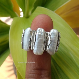 Natural Baroque Pearl Ring in 925 Sterling Silver, Natural Triple Pearl , Available in all Sizes, March Birthstone Ring, Gift Ring, Handmade