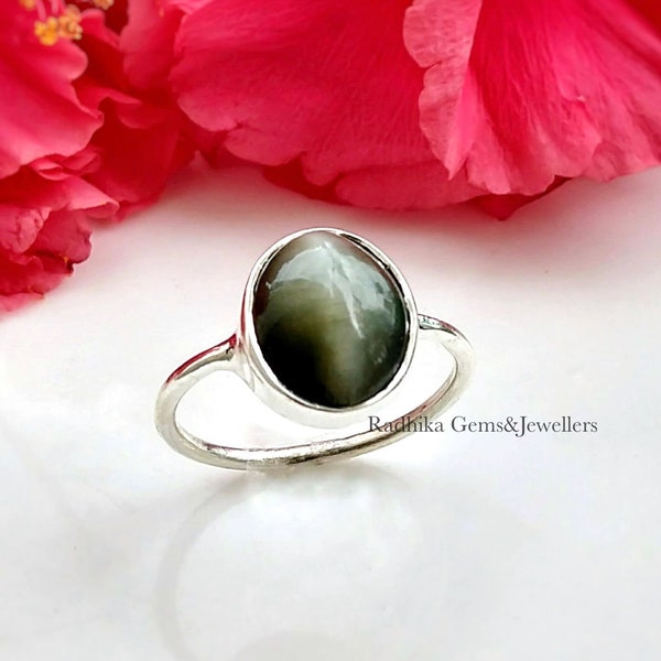 Bague oeil de chat en chrysobéryl naturel, bague oeil de chat, bague tendance pour bijoux faits main, bague en argent sterling 925 faite main, meilleur cadeau