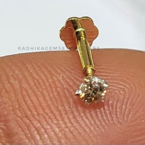18K Yellow Gold Natural Diamond Nose Stud - SI2 Clarity, HI Color Piercing Jewelry, Diamond Gold Stud External Threaded Pin, Gift Nose Stud
