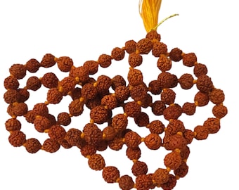 Lab Certified 5 Mukhi Rudraksha Japa Mala 108+1 Beads, Indian Origin, Lord Shiva Rosary, 6mm Prayer Beads for Meditation, Healing & Yoga